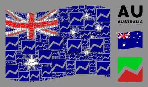 Waving Australia Flag Composition of Analytics Chart Icons Illustrazione stock