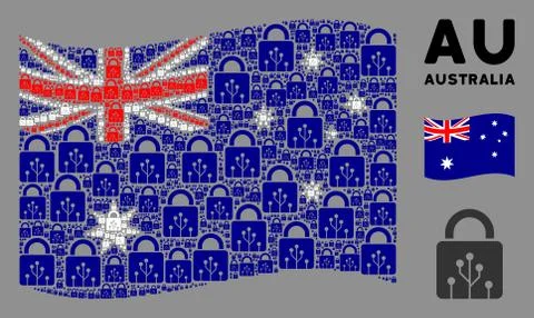 Waving Australia Flag Composition of Circuit Lock Items Stock Illustration
