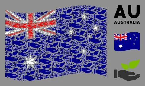 Waving Australia Flag Composition of Eco Startup Hand Icons Illustrazione stock