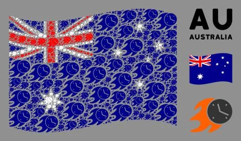 Waving Australia Flag Composition of Fire Deadline Clock Items 스톡 일러스트