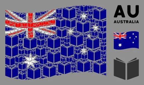 Waving Australia Flag Composition of Open Book Items 스톡 일러스트