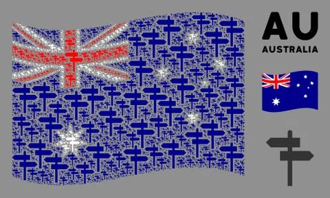 Waving Australia Flag Composition of Road Pointer Items Stock Illustration