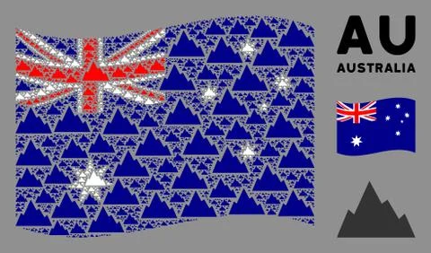 Waving Australia Flag Composition of Rock Mountain Icons Stock Illustration