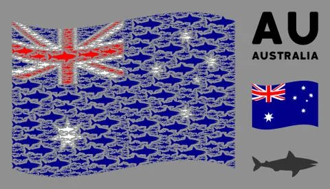 Waving Australia Flag Composition of Shark Items Stock Illustration