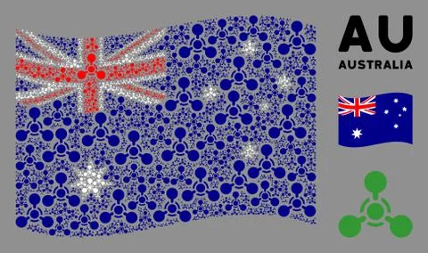 Waving Australia Flag Composition of WMD Nerve Agent Chemical Warfare Icons Stock Illustration