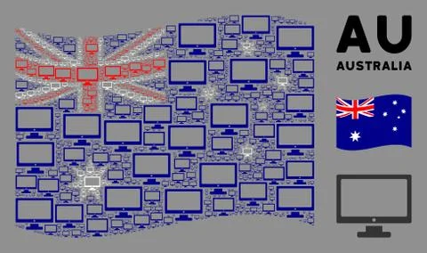 Waving Australia Flag Mosaic of Computer Display Icons 스톡 일러스트