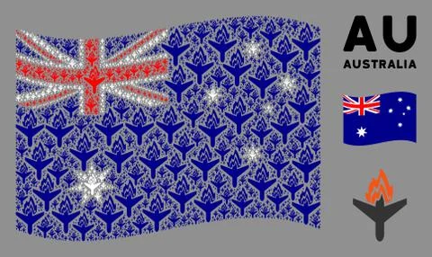 Waving Australia Flag Pattern of Air Crash Icons Stock Illustration