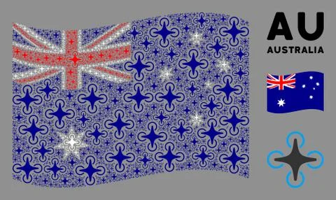 Waving Australia Flag Pattern of Air Drone Icons Stock Illustration