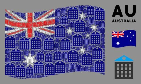 Waving Australia Flag Pattern of Apartment House Icons Stock Illustration