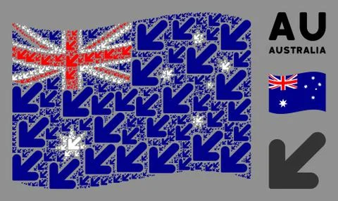 Waving Australia Flag Pattern of Arrow Down Left Items Stock Illustration