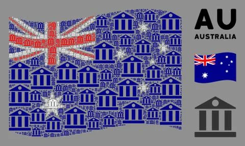 Waving Australia Flag Pattern of Bank Building Items Ilustración de archivo