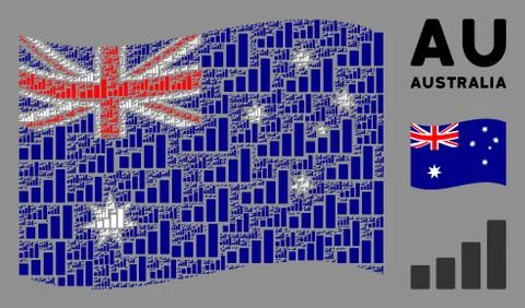 Waving Australia Flag Pattern of Bar Chart Items Illustrazione stock