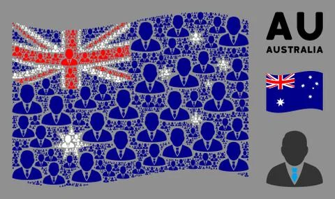 Waving Australia Flag Pattern of Boss Icons Stock Illustration