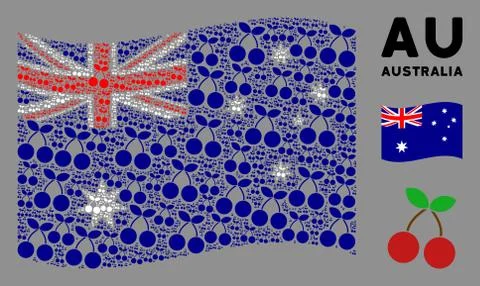 Waving Australia Flag Pattern of Cherry Icons 스톡 일러스트