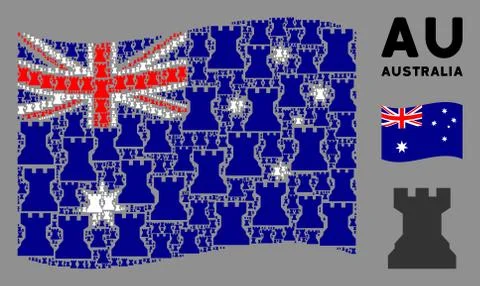 Waving Australia Flag Pattern of Chess Tower Items Stock Illustration
