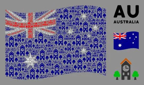 Waving Australia Flag Pattern of Clock Tower Items Stock Illustration