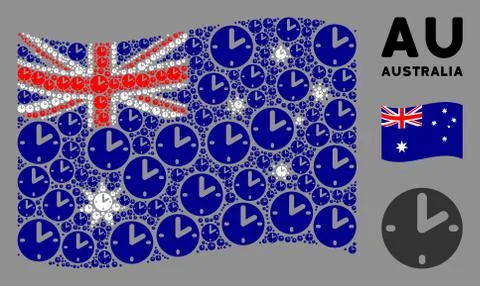Waving Australia Flag Pattern of Clock Icons Stock Illustration