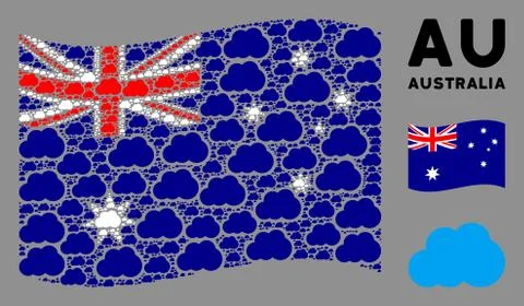 Waving Australia Flag Pattern of Cloud Icons Illustrazione stock