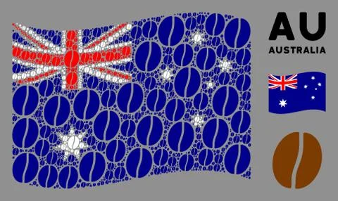 Waving Australia Flag Pattern of Coffee Bean Items Stock Illustration