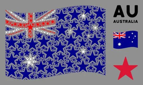 Waving Australia Flag Pattern of Confetti Star Icons Stock Illustration