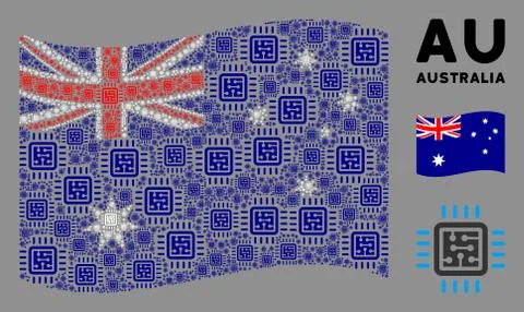 Waving Australia Flag Pattern of CPU Circuit Icons Illustrazione stock