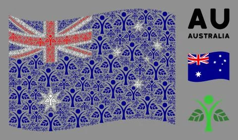 Waving Australia Flag Pattern of Eco Man Icons イラスト素材