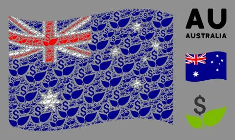 Waving Australia Flag Pattern of Eco Startup Items Stock Illustration