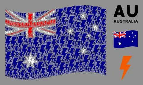 Waving Australia Flag Pattern of Electric Strike Icons 스톡 일러스트