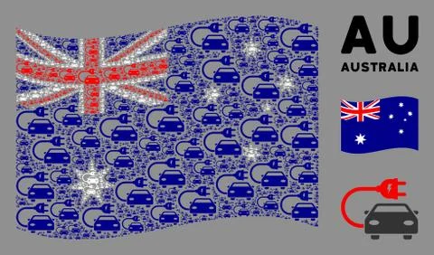 Waving Australia Flag Pattern of Electric Car Icons 库存插图