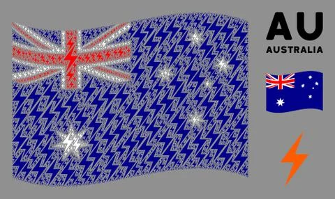 Waving Australia Flag Pattern of Electric Bolt Items Stock Illustration