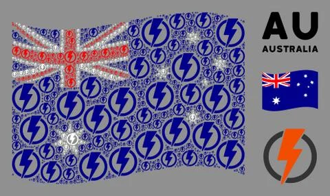 Waving Australia Flag Pattern of Electricity Items Stock Illustration