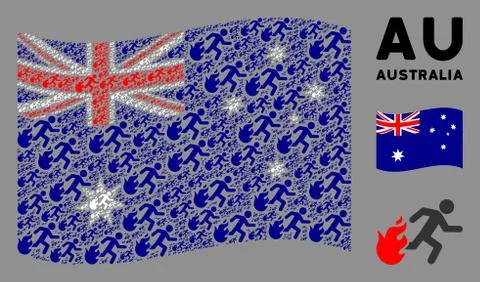 Waving Australia Flag Pattern of Fired Running Man Icons Stock Illustration