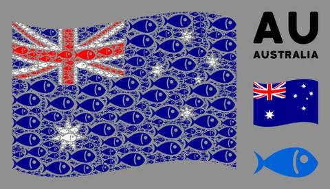 Waving Australia Flag Pattern of Fish Items Stock Illustration