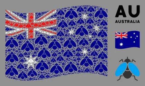 Waving Australia Flag Pattern of Fly Insect Items Stock Illustration