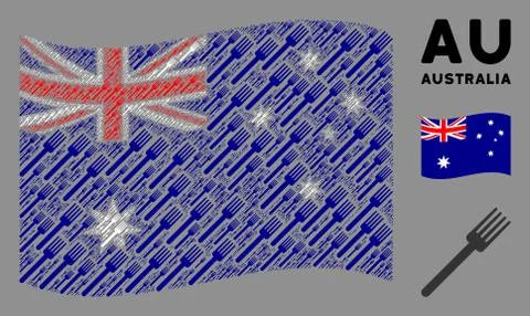 Waving Australia Flag Pattern of Fork Icons Stock Illustration