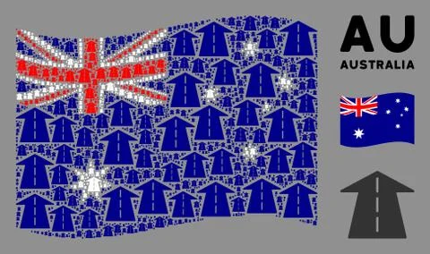 Waving Australia Flag Pattern of Future Road Items Stock Illustration