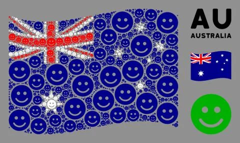 Waving Australia Flag Pattern of Glad Smile Items Illustrazione stock