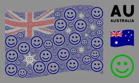 Waving Australia Flag Pattern of Glad Smiley Items Stock Illustration