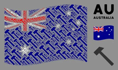 Waving Australia Flag Pattern of Hammer Items Stock Illustration