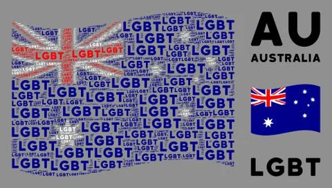 Waving Australia Flag Pattern of LGBT Texts Stock Illustration