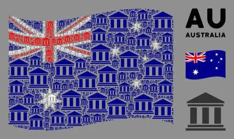 Waving Australia Flag Pattern of Library Building Icons Ilustración de archivo