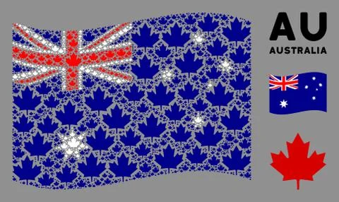 Waving Australia Flag Pattern of Maple Leaf Items Stockillustratie