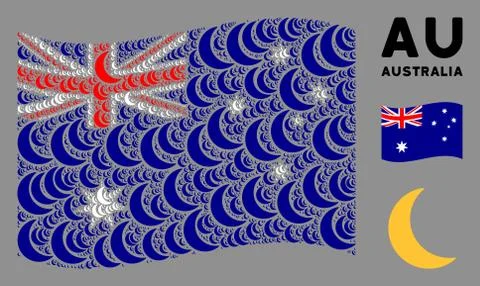 Waving Australia Flag Pattern of Moon Icons イラスト素材