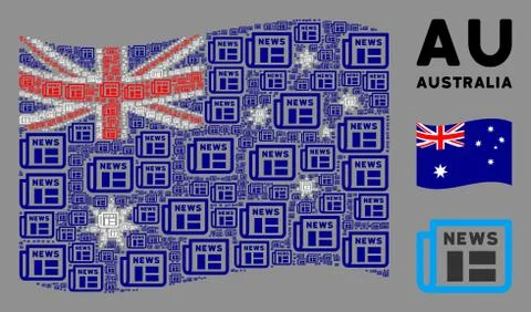 Waving Australia Flag Pattern of Newspaper Icons Stock Illustration