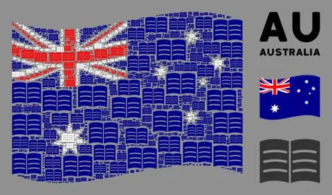 Waving Australia Flag Pattern of Open Book Items Stock Illustration