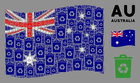 Waving Australia Flag Pattern of Recycle Bin Items Stock Illustration