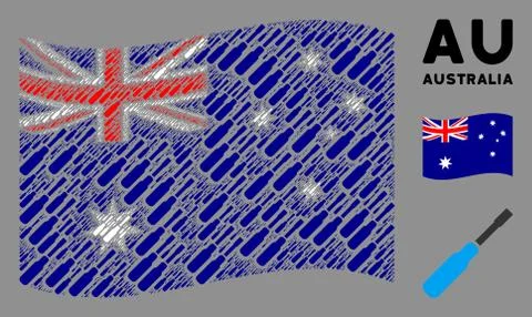 Waving Australia Flag Pattern of Screwdriver Icons Illustrazione stock