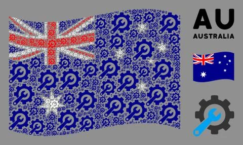 Waving Australia Flag Pattern of Service Tools Items Stock Illustration