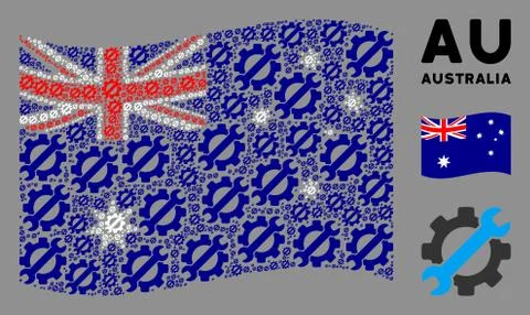 Waving Australia Flag Pattern of Service Tools Items Stock Illustration