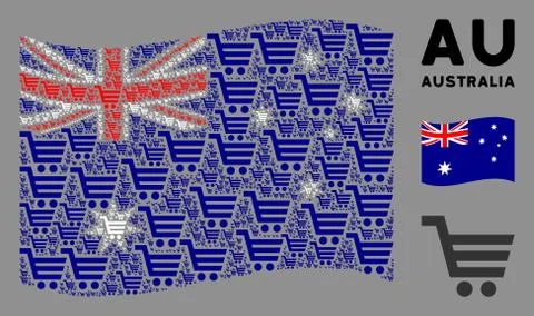 Waving Australia Flag Pattern of Shopping Cart Icons Stock Illustration
